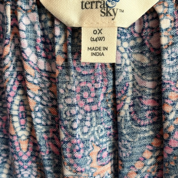 Terra & Sky Women's Boho Paisley  Shirred Mini Dress Plus Size 0X (14W) - Picture 13 of 14